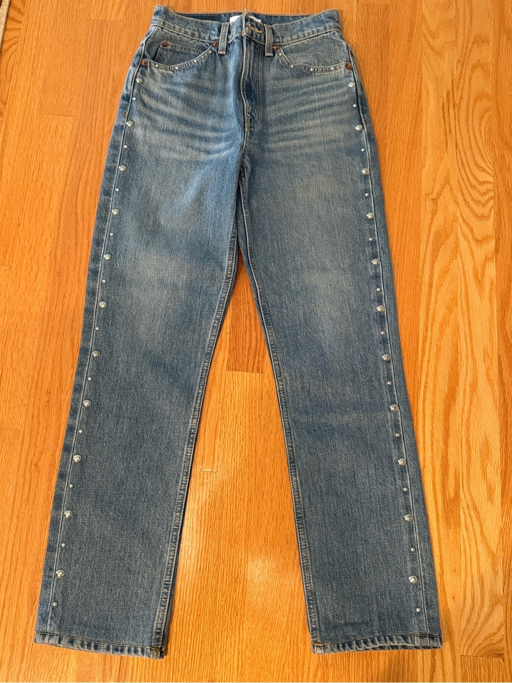 RE/DONE High-Rise Blue Stud-Trim Women's Jeans Size 24 Never Worn